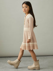 9-13 yrs Rib-Knit Pointelle Flared Dress Pale Pink | Children