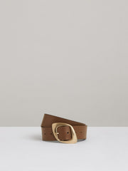 Leather Curved-Edge Buckle Belt Taupe | Womens