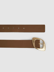 Leather Curved-Edge Buckle Belt Taupe | Womens