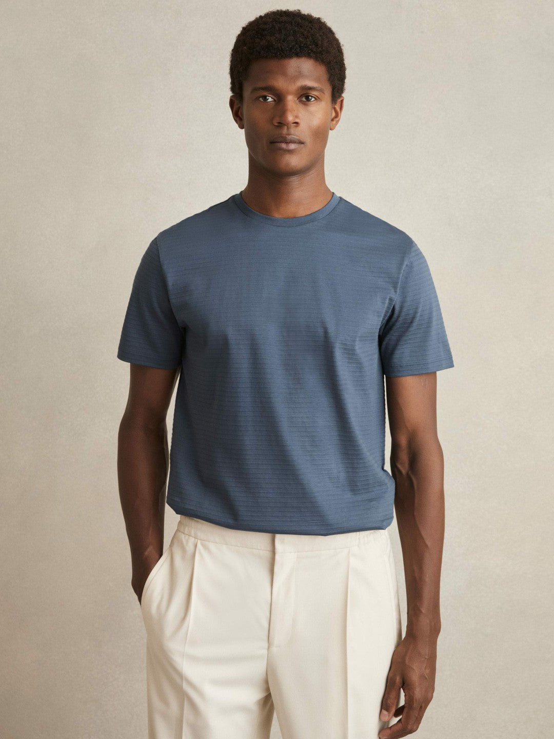 Mercerised-Cotton Ribbed T-Shirt Airforce Blue | Mens