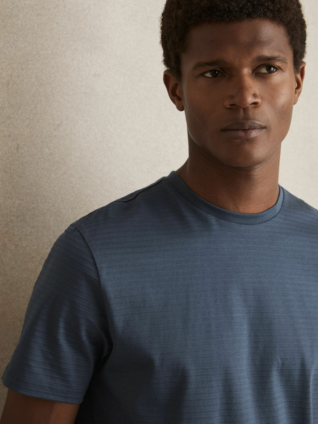 Mercerised-Cotton Ribbed T-Shirt Airforce Blue | Mens