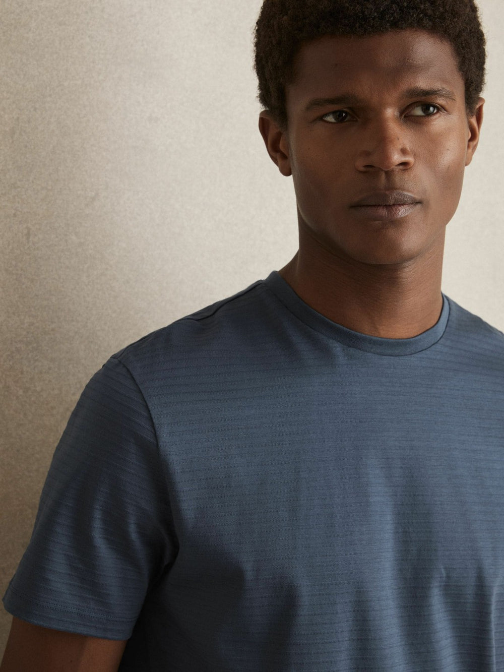 Mercerised-Cotton Ribbed T-Shirt Airforce Blue | Mens