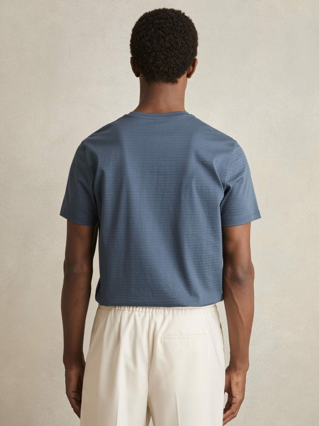 Mercerised-Cotton Ribbed T-Shirt Airforce Blue | Mens
