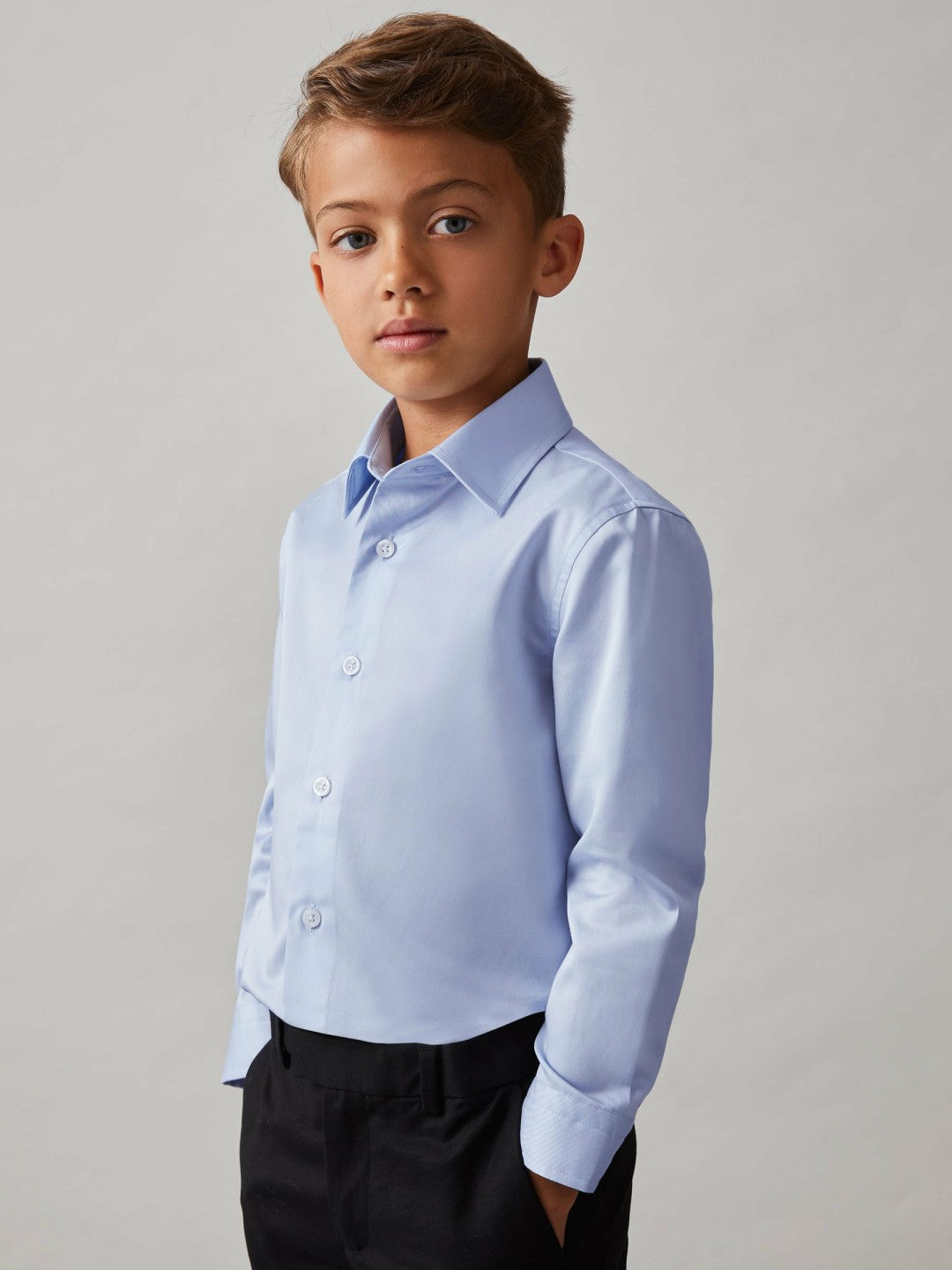 3-9 yrs Slim-Fit Cotton Shirt Soft Blue | Children
