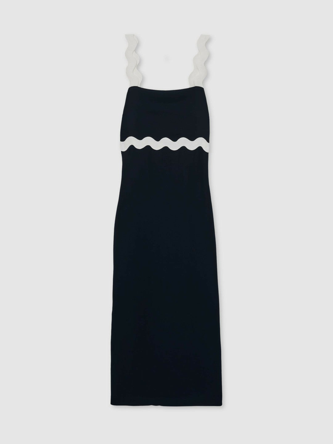 Wave-Trim Crepe Midi Dress Navy | Womens