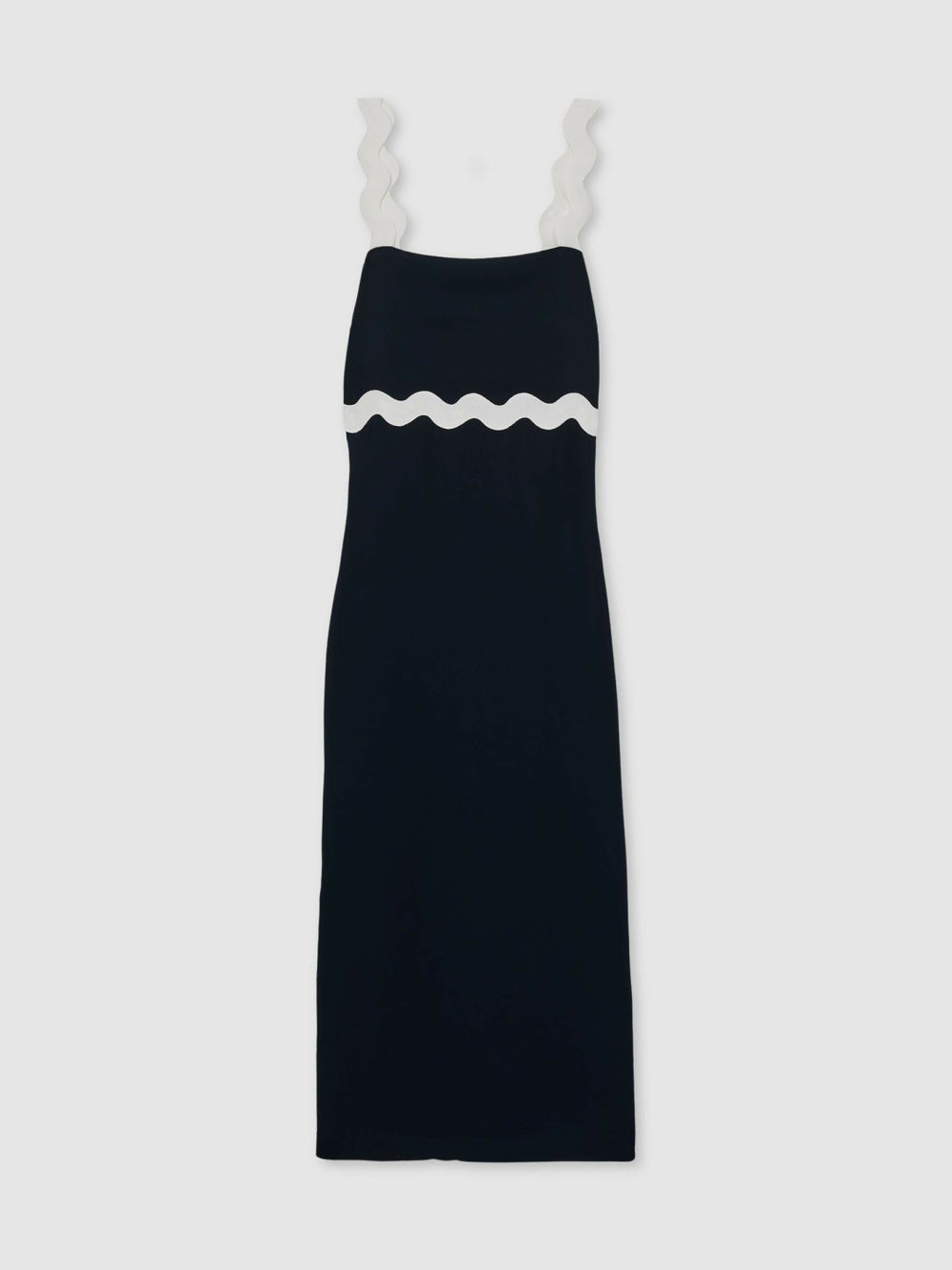 Wave-Trim Crepe Midi Dress Navy | Womens