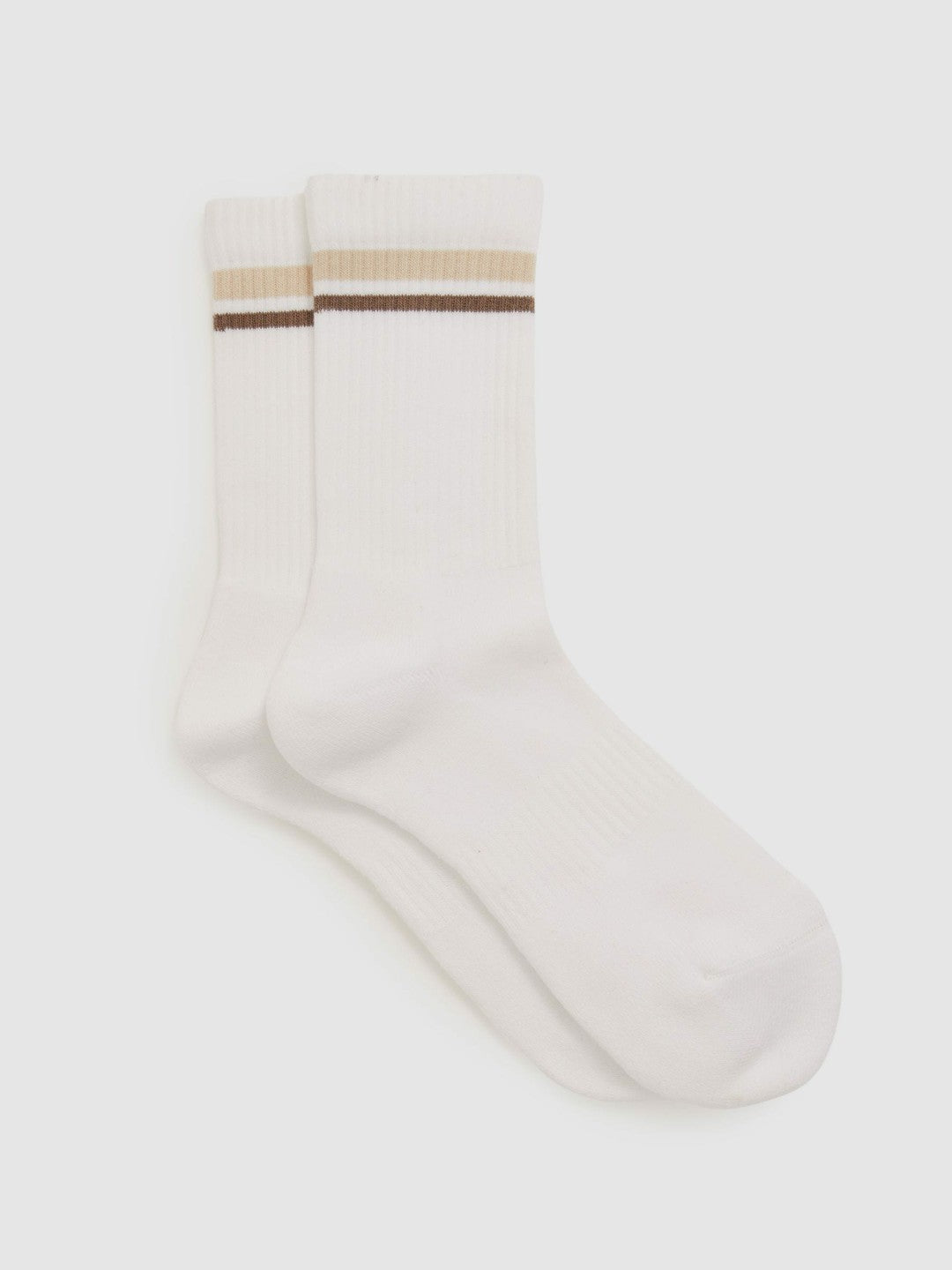 Cotton-Blend Striped Crew Socks White | Womens