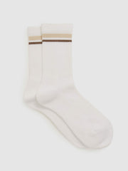 Cotton-Blend Striped Crew Socks White | Womens