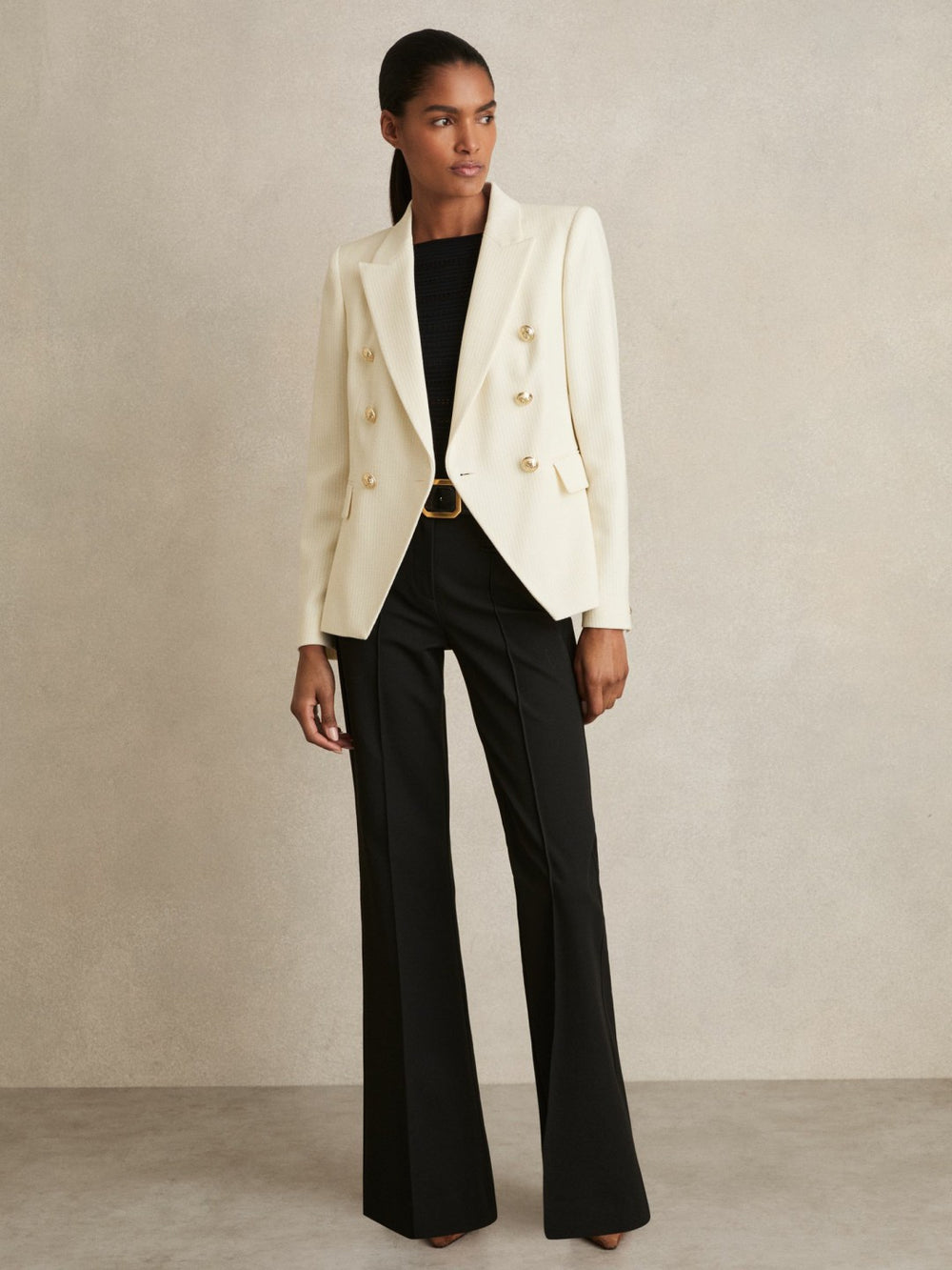 Tailored Fit Textured Double Breasted Blazer White | Womens