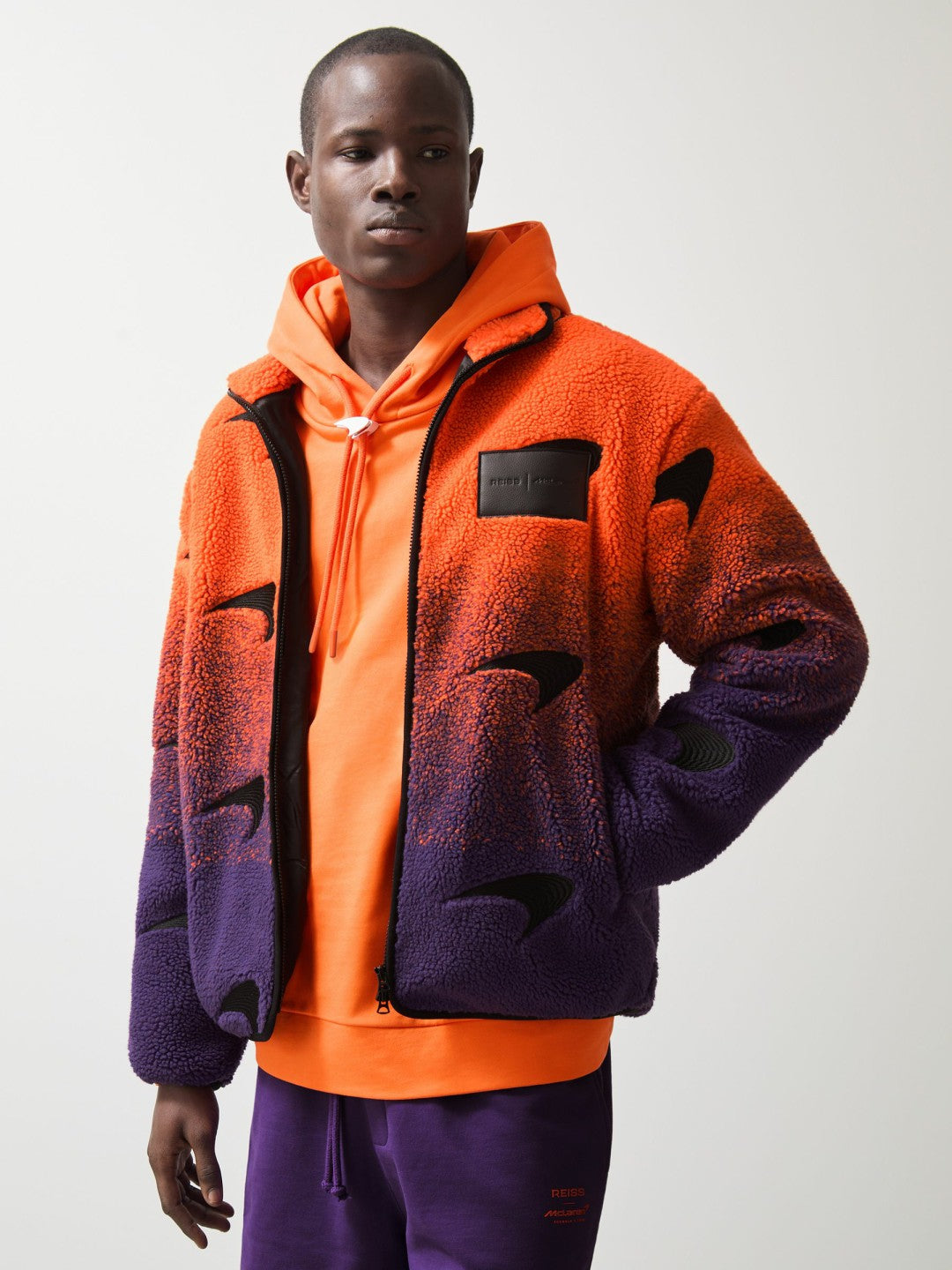 Unisex Fit McLaren F1 Team Ombré Fleece Jacket Papaya Orange/Purple | Mens