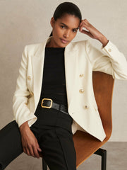 Petite Tailored Fit Textured Double Breasted Blazer White | Womens