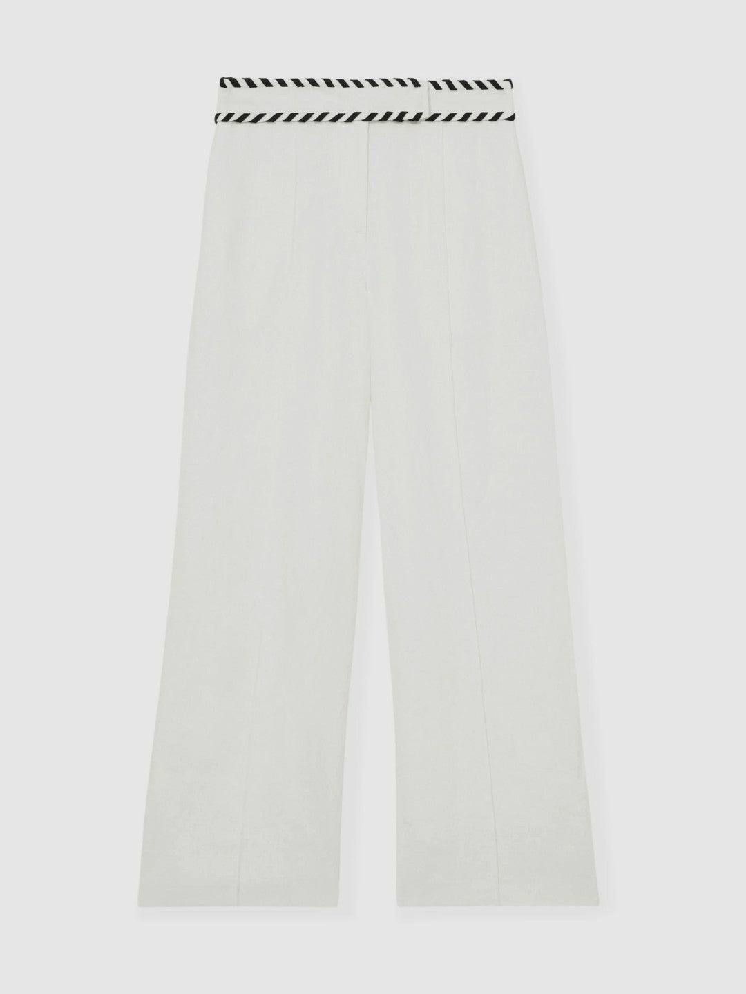 Petite Linen Wide-Leg Whipstitch Trousers White | Womens