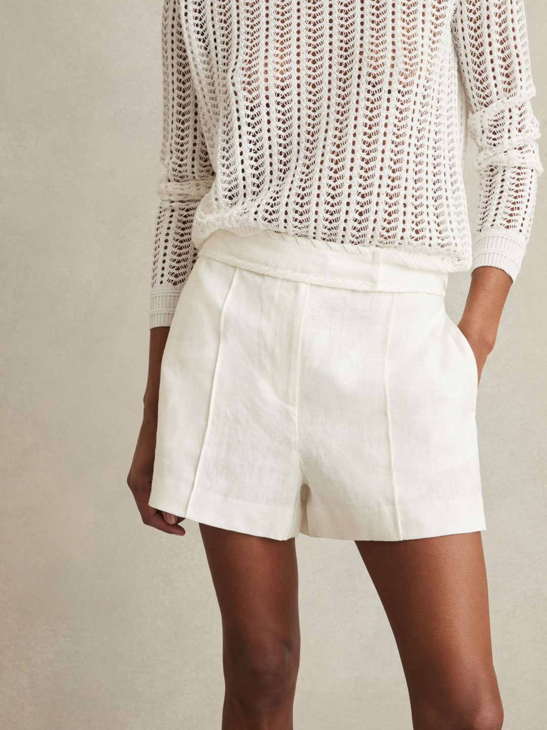Linen Whipstitch Shorts White | Womens