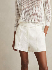 Linen Whipstitch Shorts White | Womens