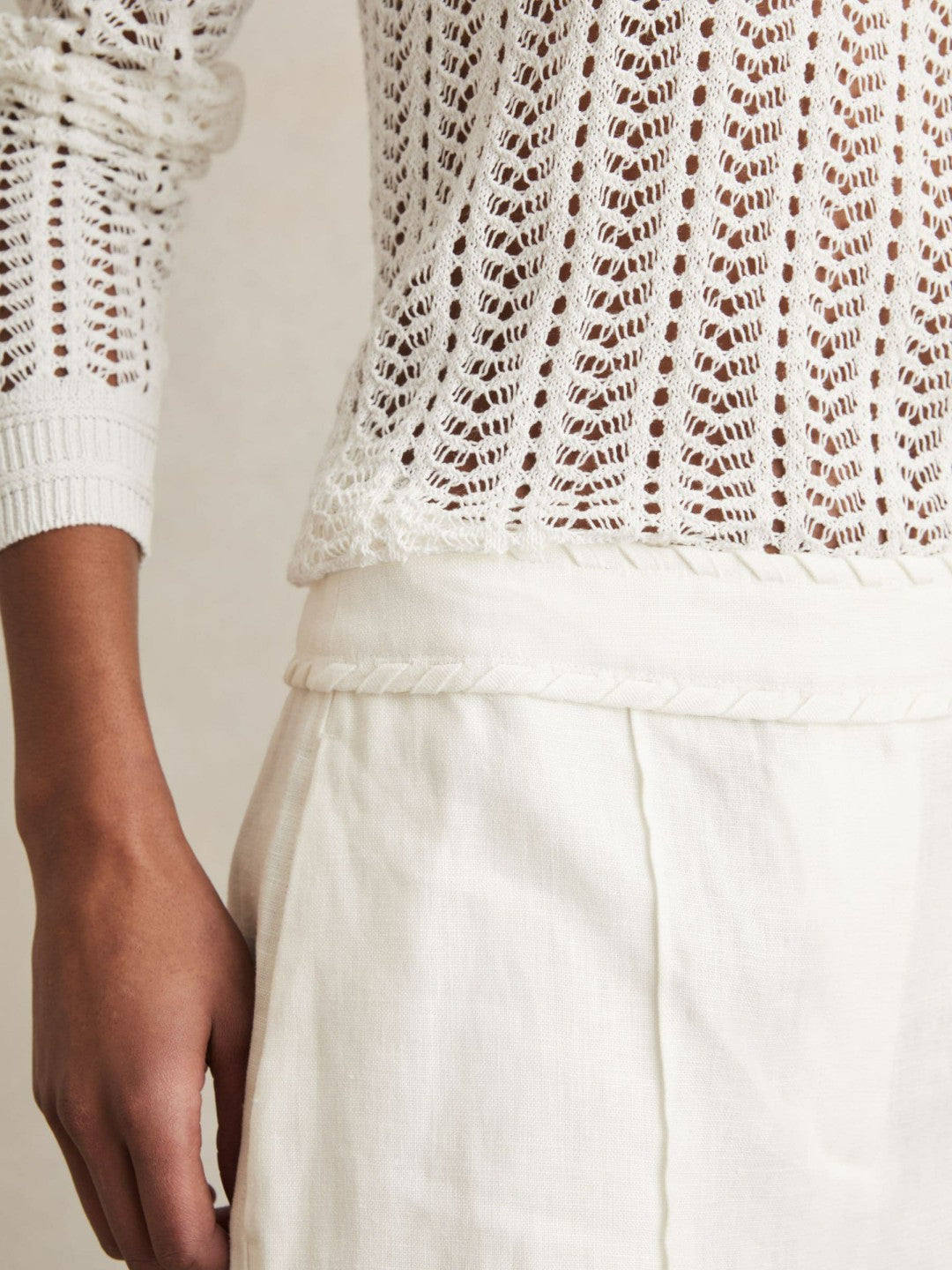 Linen Whipstitch Shorts White | Womens