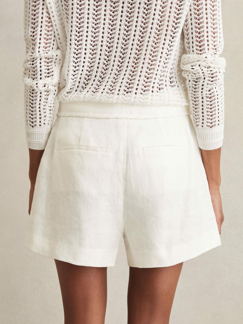 Linen Whipstitch Shorts White | Womens