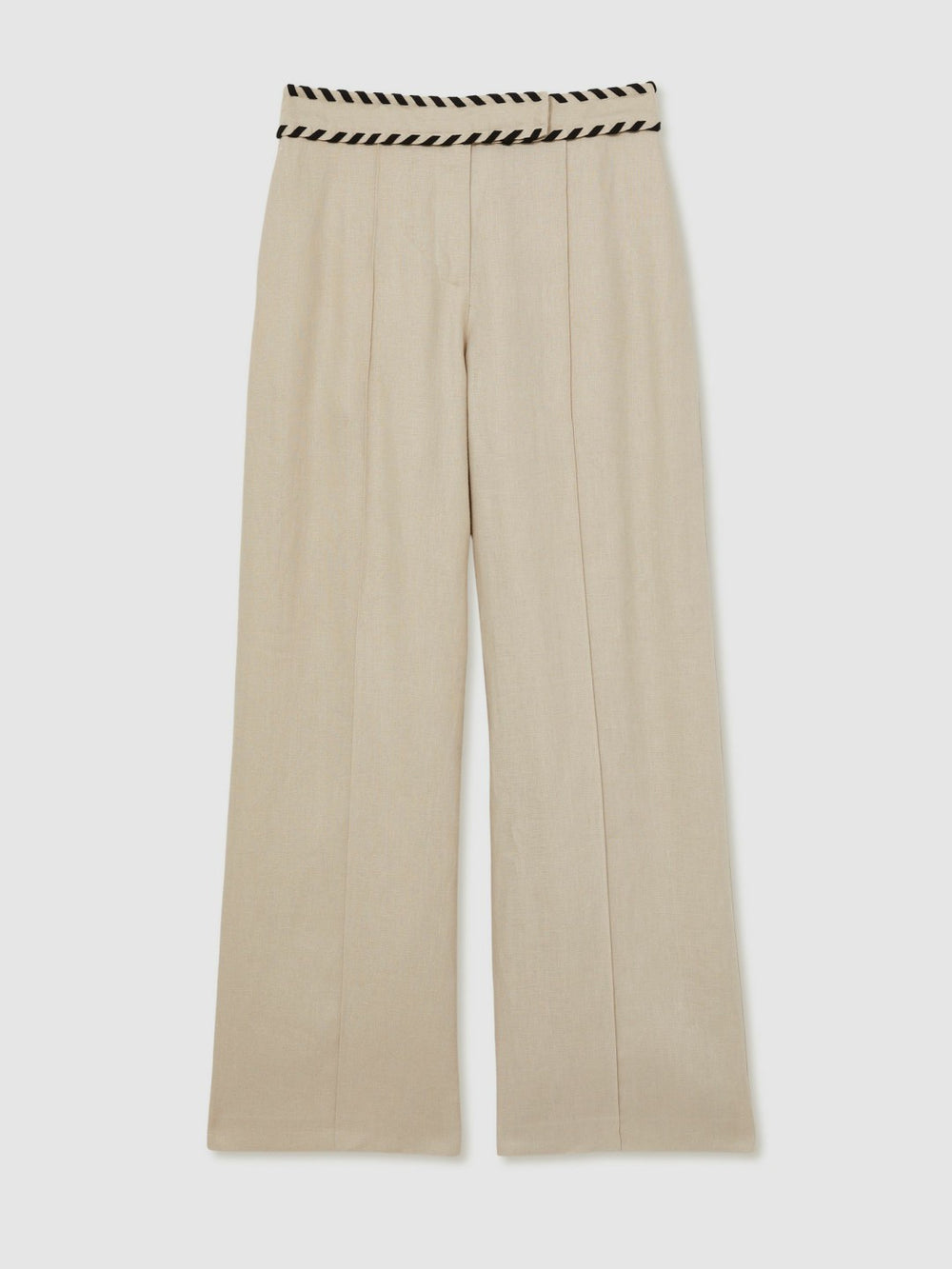 Linen Wide-Leg Whipstitch Trousers Neutral | Womens