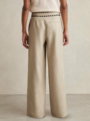 Linen Wide-Leg Whipstitch Trousers Neutral | Womens