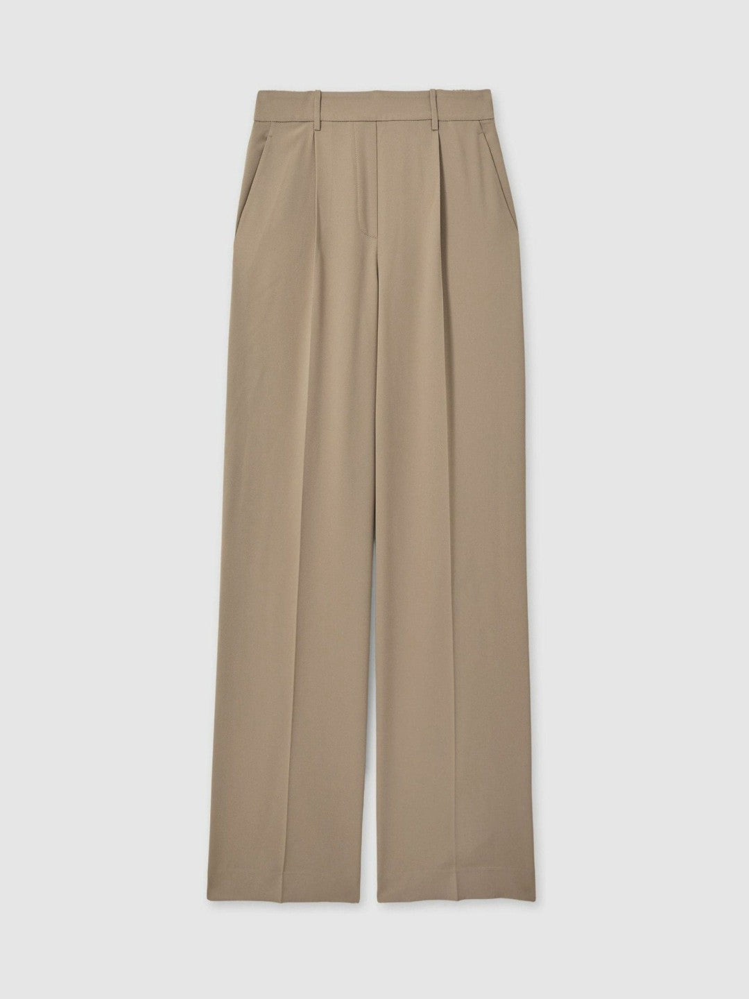 Elasticated-Waist Wide-Leg Twill Trousers Mink Neutral | Womens
