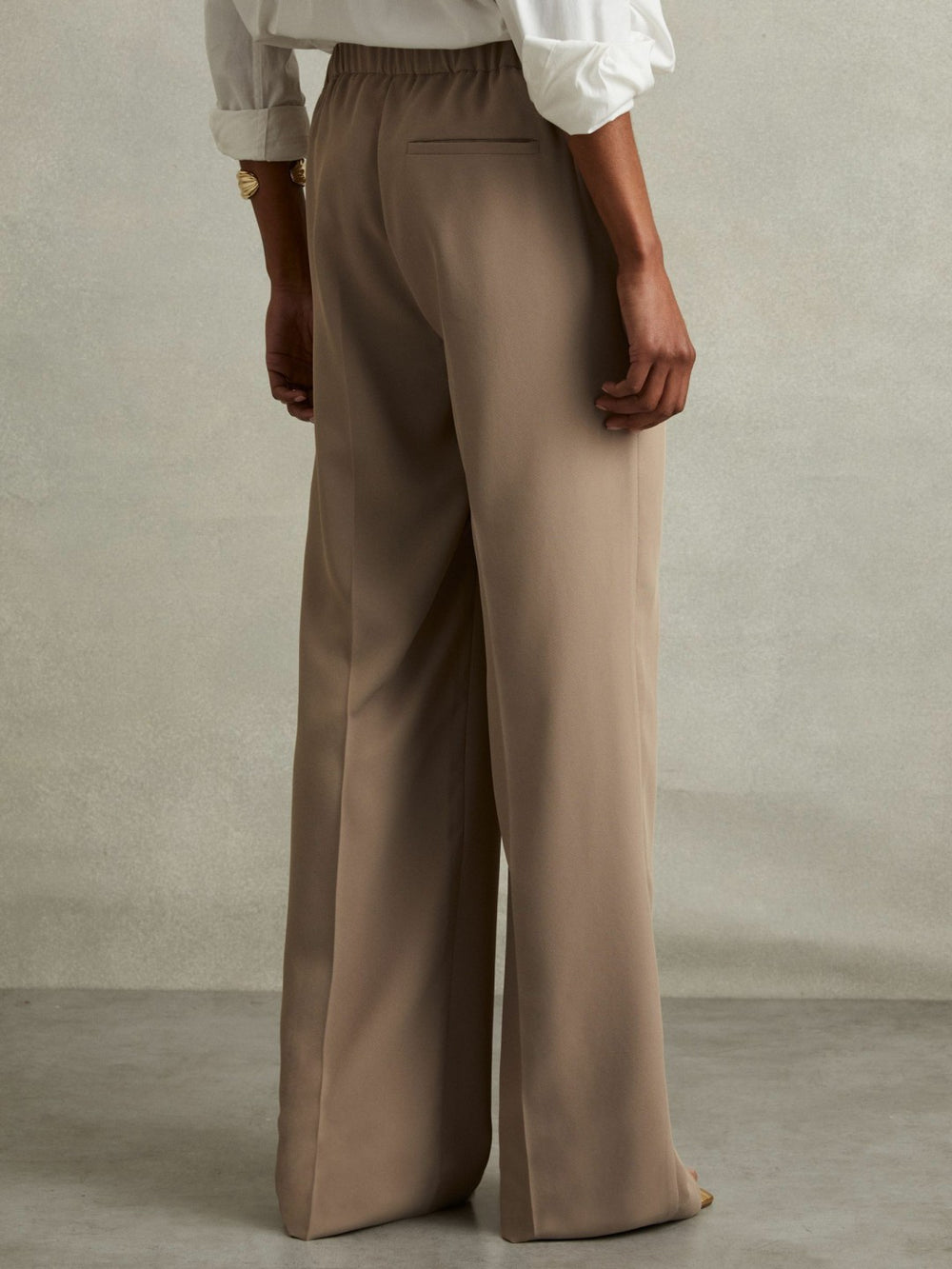Elasticated-Waist Wide-Leg Twill Trousers Mink Neutral | Womens