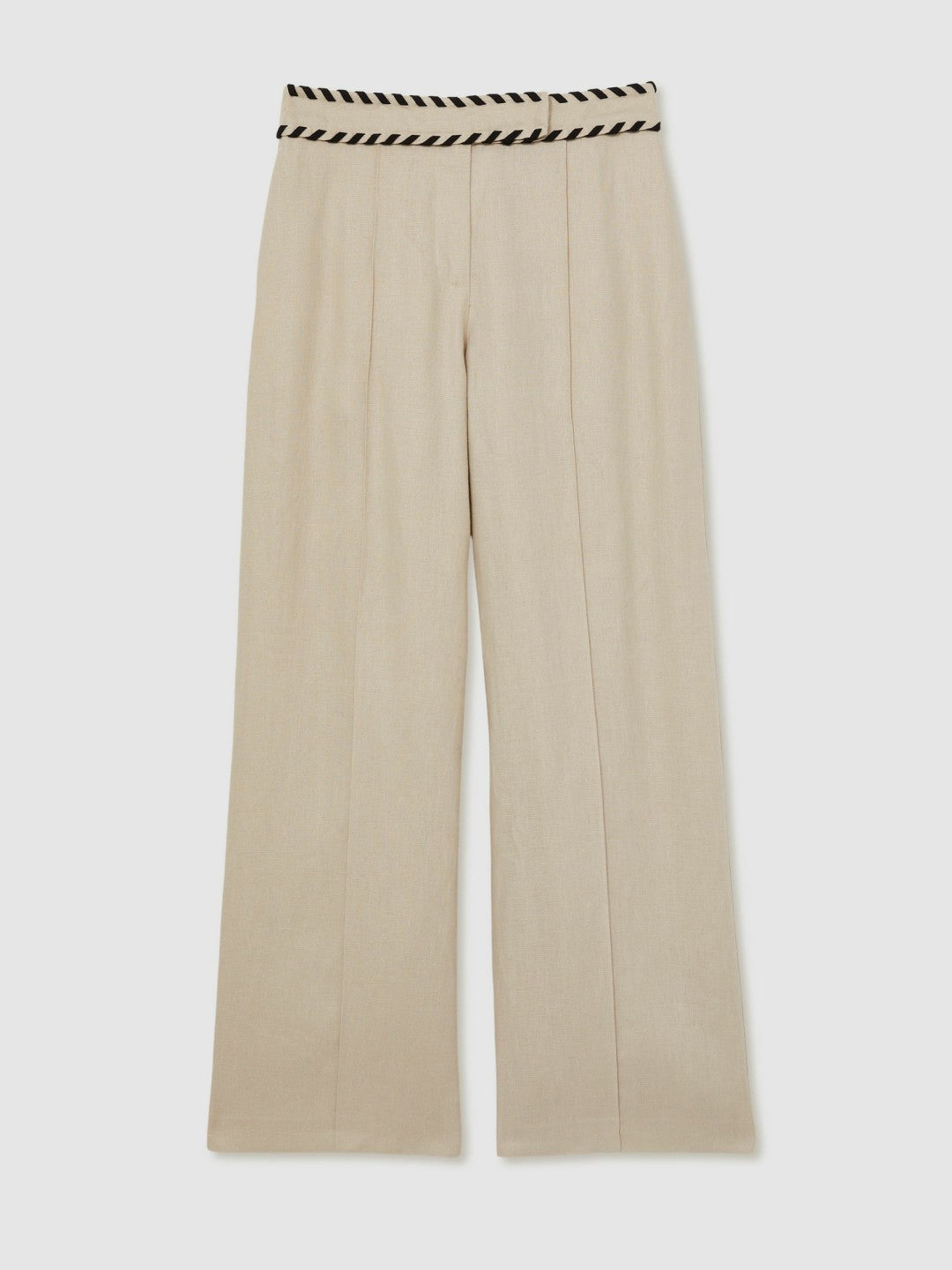 Petite Linen Wide-Leg Whipstitch Trousers Neutral | Womens