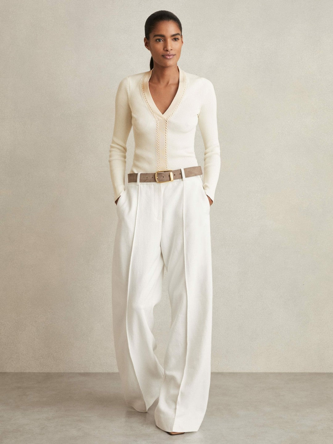 Craft-Stitch Rib-Knit Top Ivory | Womens