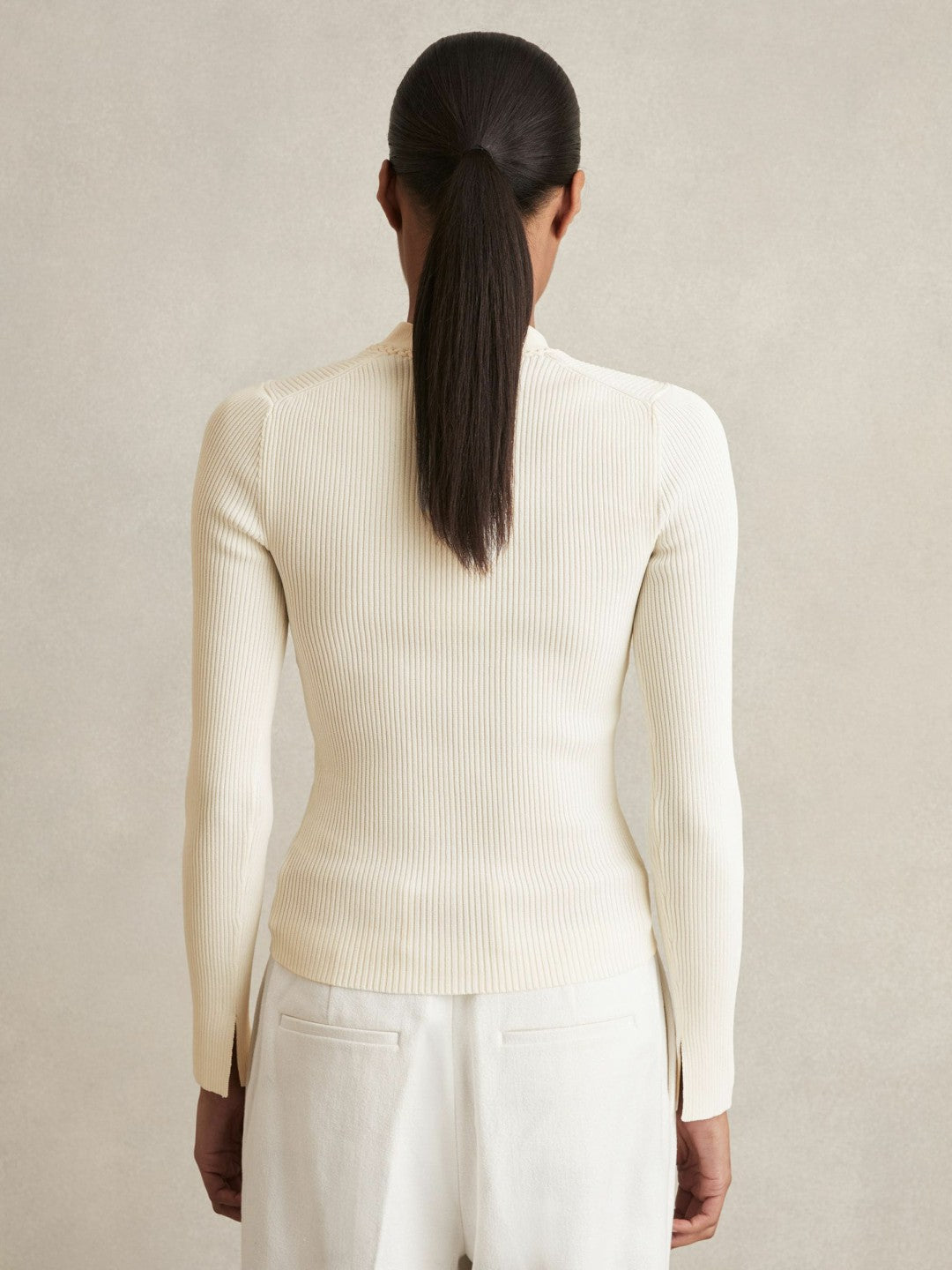 Craft-Stitch Rib-Knit Top Ivory | Womens