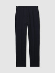 Slim-Fit Wool-Blend Textured Tailored Trousers Navy | Mens