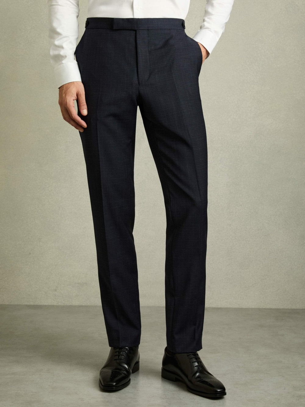 Slim-Fit Wool-Blend Textured Tailored Trousers Navy | Mens