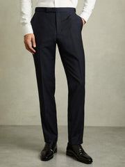 Slim-Fit Wool-Blend Textured Tailored Trousers Navy | Mens