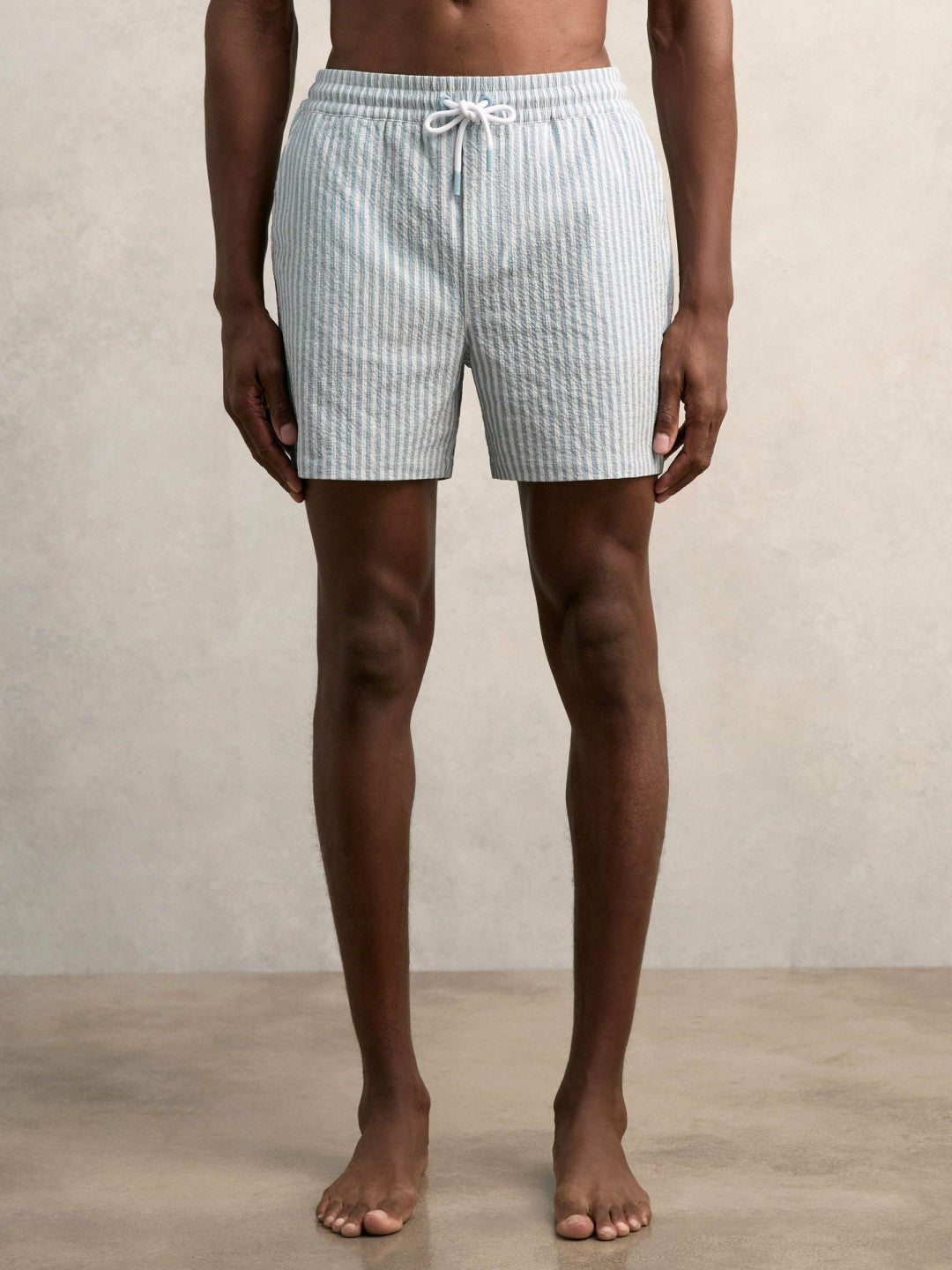 Seersucker Stripe Swim Shorts Soft Blue/White | Mens