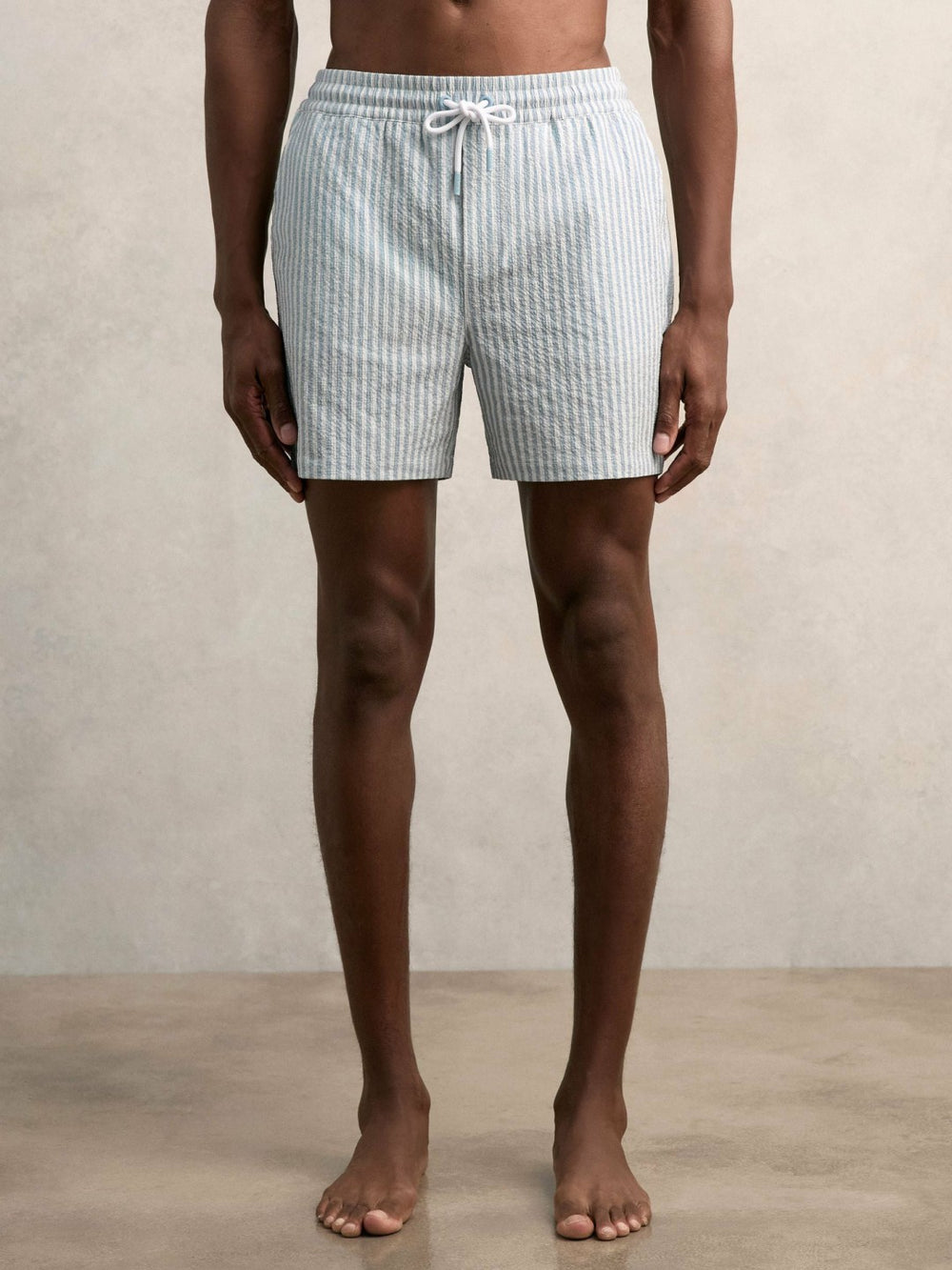 Seersucker Stripe Swim Shorts Soft Blue/White | Mens