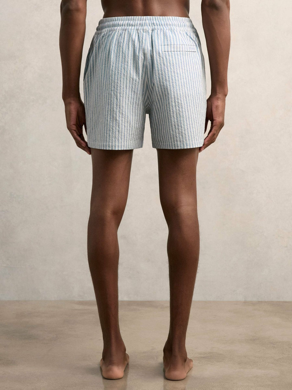 Seersucker Stripe Swim Shorts Soft Blue/White | Mens