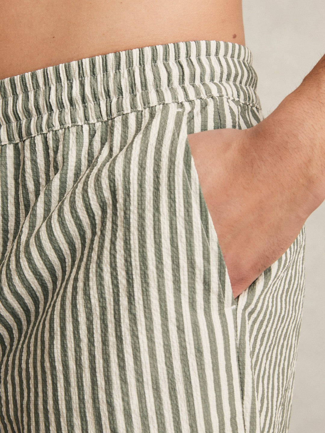 Seersucker Stripe Swim Shorts Sage/White | Mens