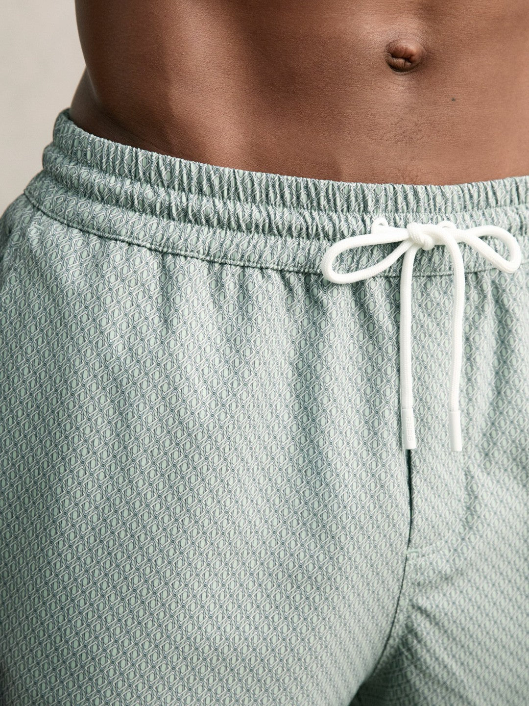 Drawstring Geometric Print Swim Shorts Pistachio Green | Mens