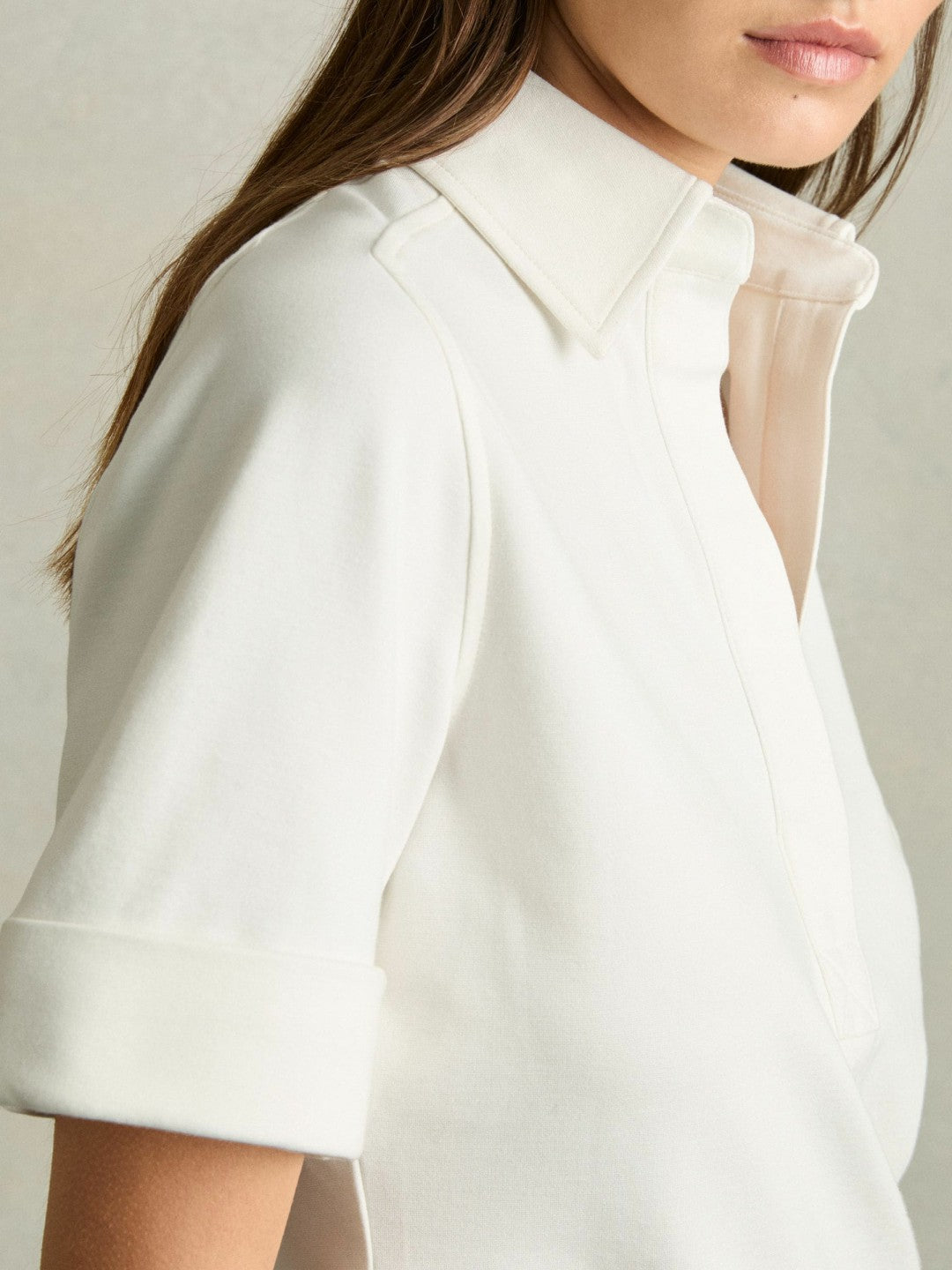 Open-Collar Polo Shirt Cream | Womens