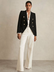 Tailored Fit Textured Double Breasted Blazer Black | Womens