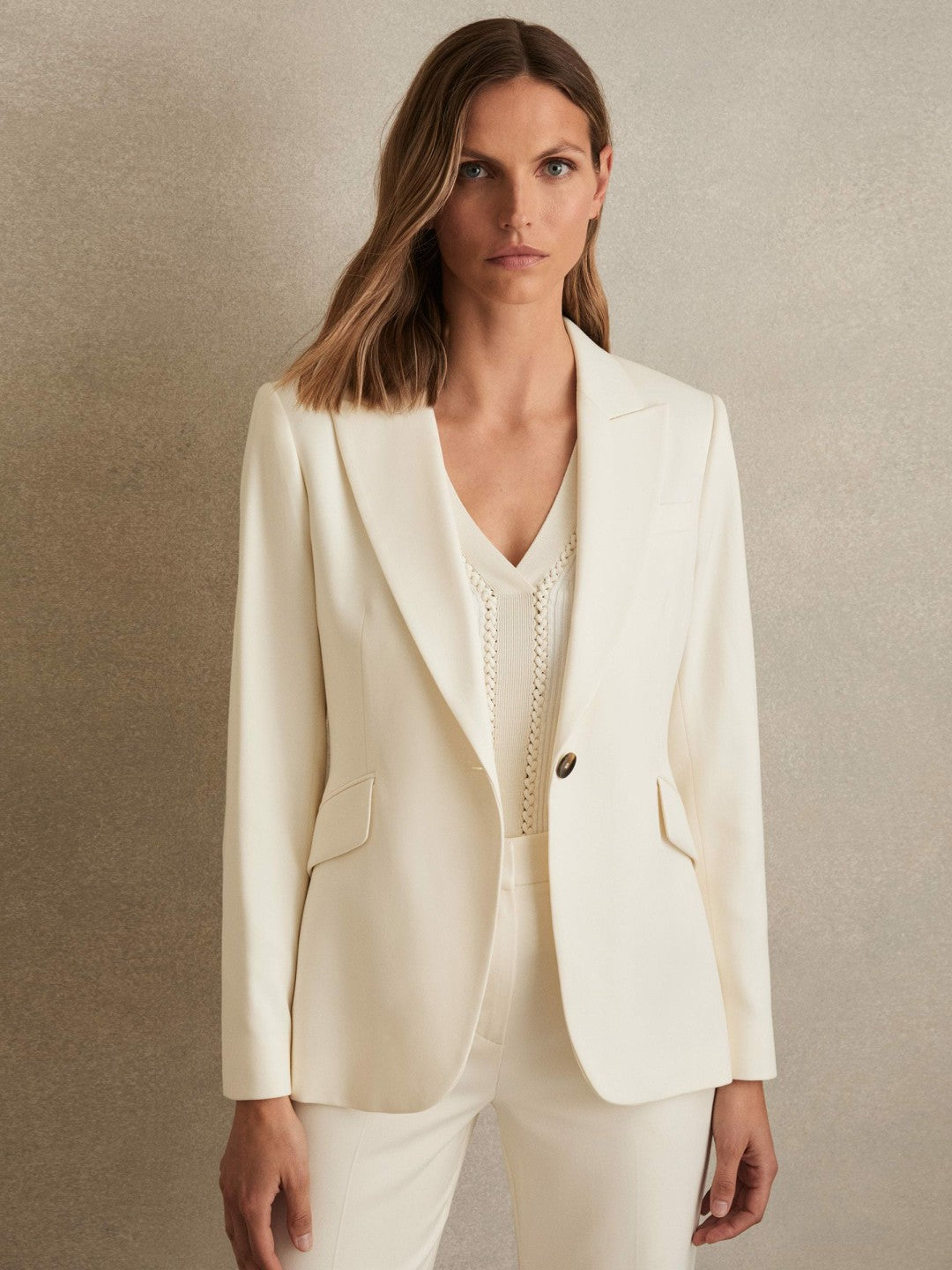 Single-Breasted Peak-Lapel Tailored Blazer Cream | Womens