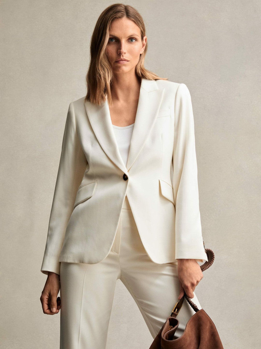 Petite Single-Breasted Peak-Lapel Tailored Blazer Cream | Womens