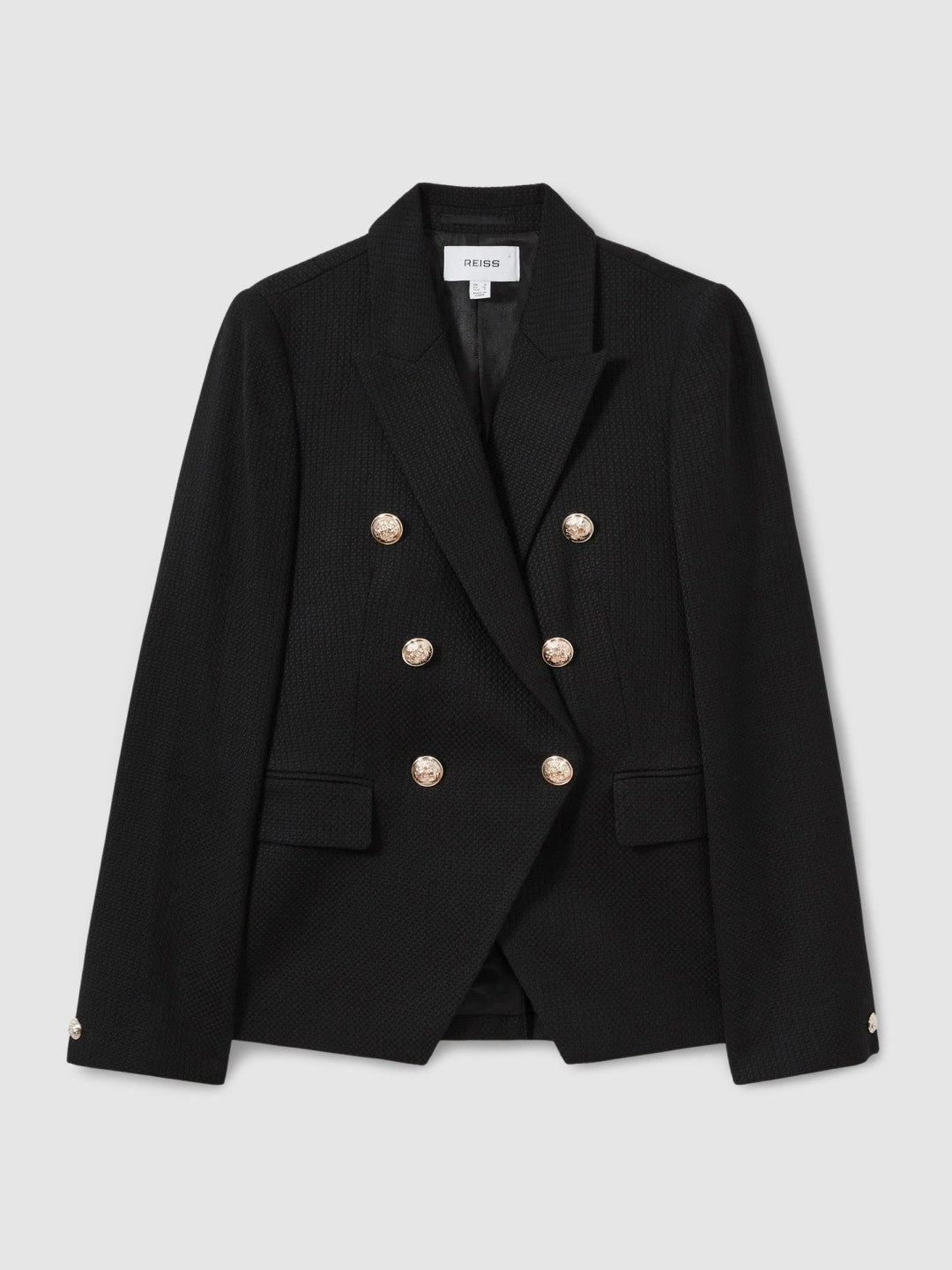 Petite Tailored Fit Textured Double Breasted Blazer Black | Womens