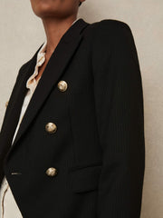 Petite Tailored Fit Textured Double Breasted Blazer Black | Womens