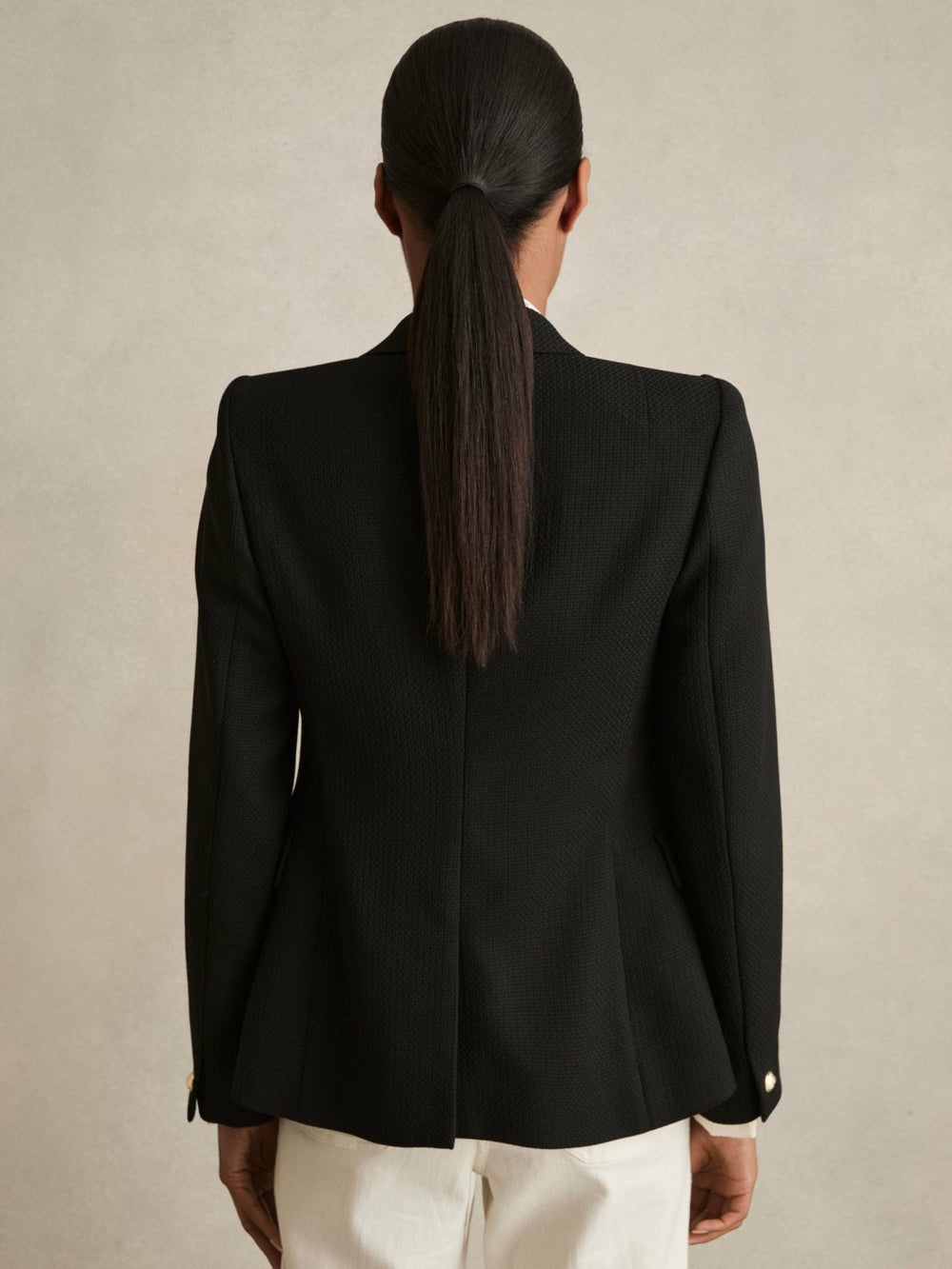 Petite Tailored Fit Textured Double Breasted Blazer Black | Womens