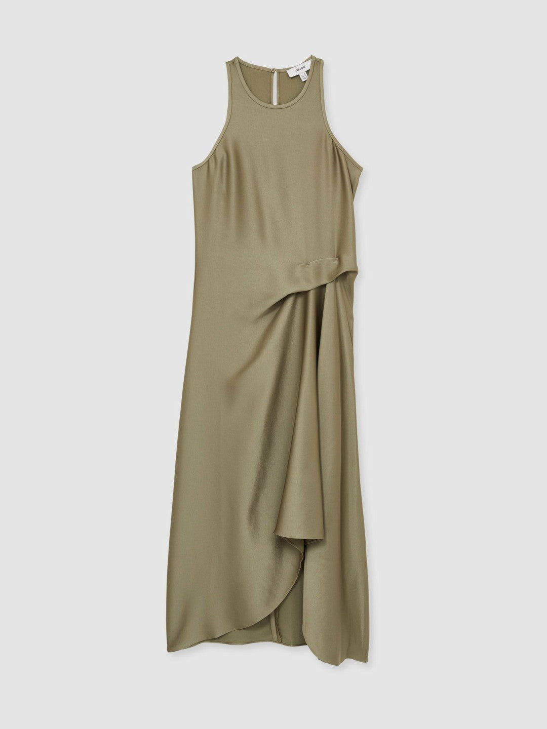 Satin Drape Tuck Midi Dress Khaki | Womens