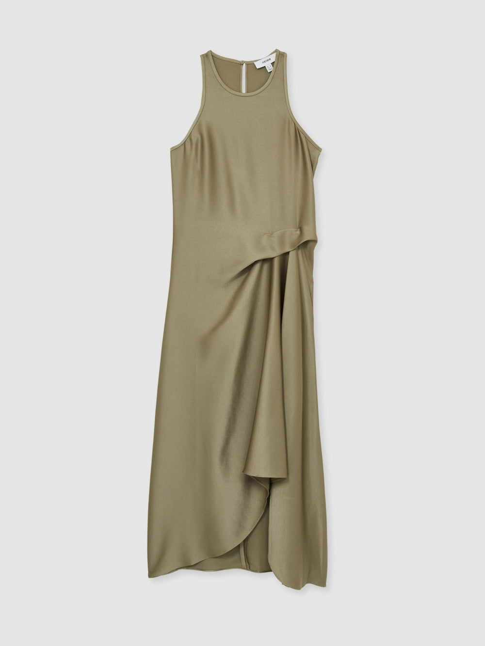 Satin Drape Tuck Midi Dress Khaki | Womens