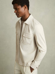 Technical Zip-Through Overshirt Stone | Mens