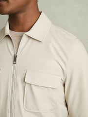 Technical Zip-Through Overshirt Stone | Mens