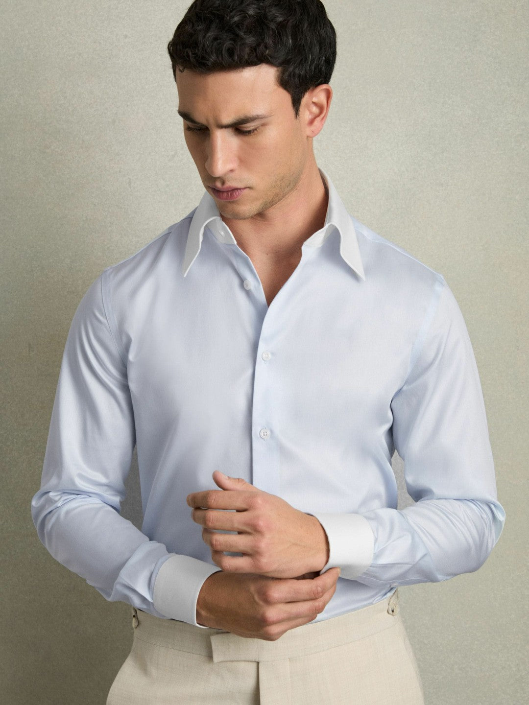 Regular-Fit Cotton Pin-Collar Shirt Contrast S Blue | Mens