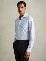 Cotton-Blend Cutaway-Collar Striped Shirt Blue Stripe | Mens