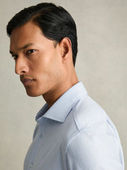 Cotton-Blend Cutaway-Collar Striped Shirt Blue Stripe | Mens