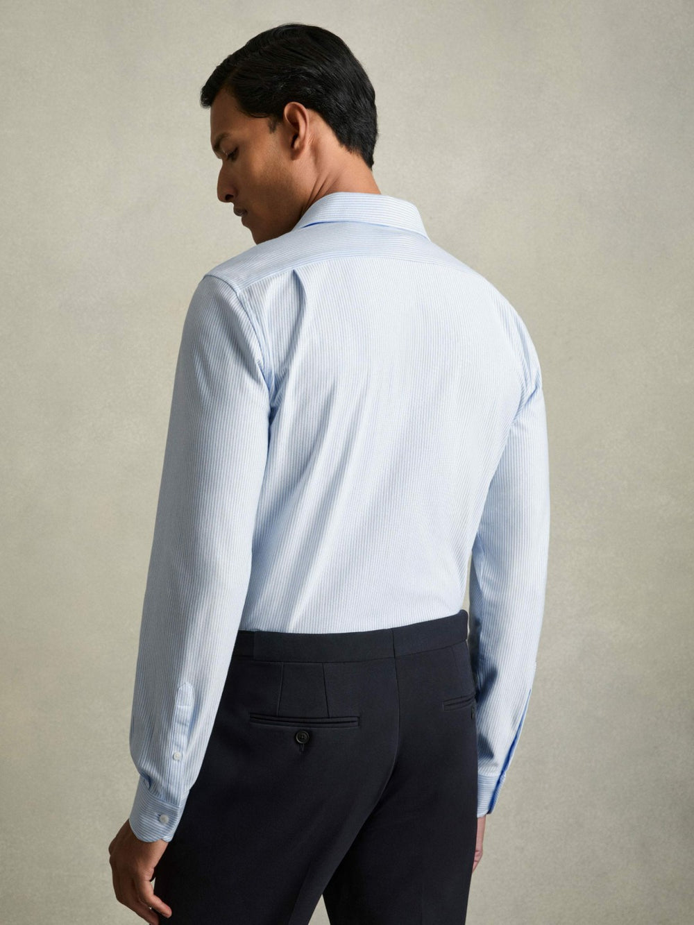 Cotton-Blend Cutaway-Collar Striped Shirt Blue Stripe | Mens